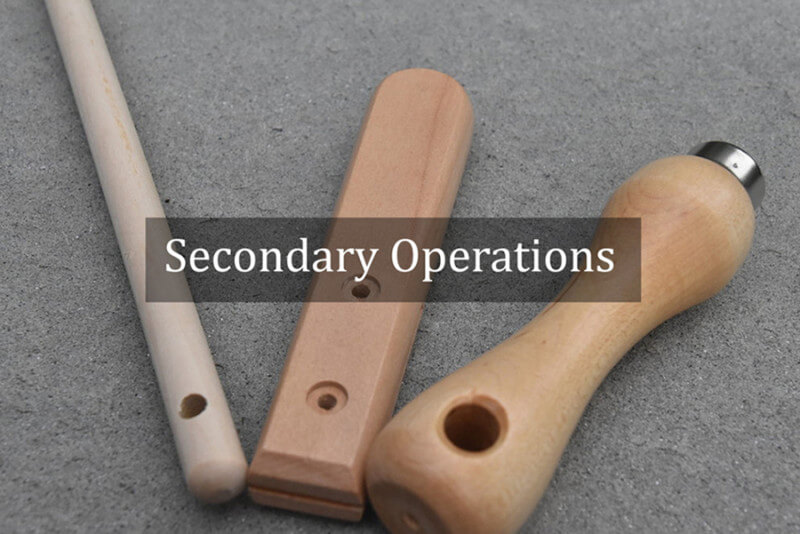 Precision Secondary Operations for High-Volume Manufacturing Three custom wood dowels with precision-drilled holes and other secondary operations for manufacturing applications.