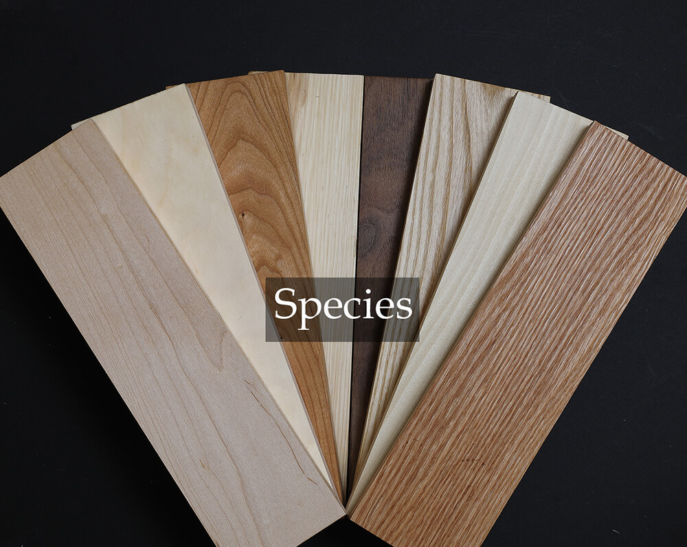 Selection of wood species commonly used for manufacturing custom wooden boxes and crates.