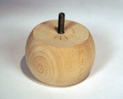 Custom turned wooden bun foot with pre-installed hanger bolt for furniture applications.