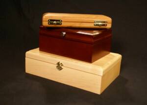 Custom wooden presentation box with hinges and a smooth interior finish, made from domestic hardwood.