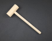 Three custom wooden mallets in different sizes made for various applications such as woodworking, leatherwork, and crab cracking.