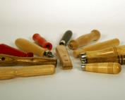 Group of small wooden handles with secondary operations and different finishes