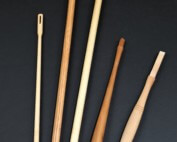 Assorted custom wood handles crafted from various domestic hardwood species.
