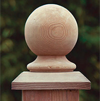 A single round wood finial with a smooth turned profile, crafted for decorative use on posts or railings.